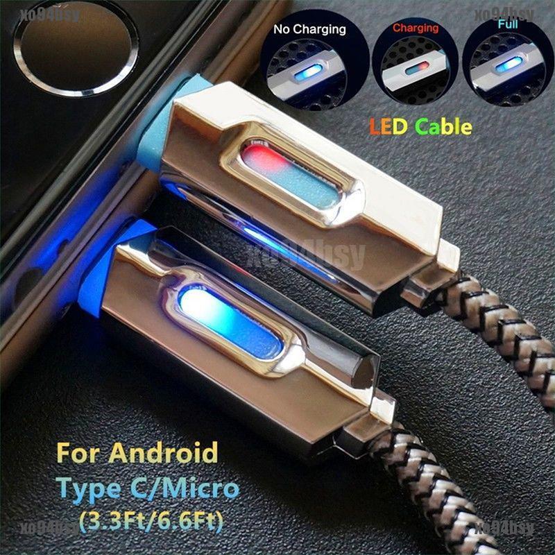 [xo94bsy]USB 3.1 Nylon Braided Lights LED Micro Type-C USB Fast Charging Sync Da