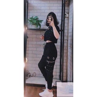 Set Bộ Quần Kiểu Nữ Và Áo Croptop Phối Dây Cá Tính