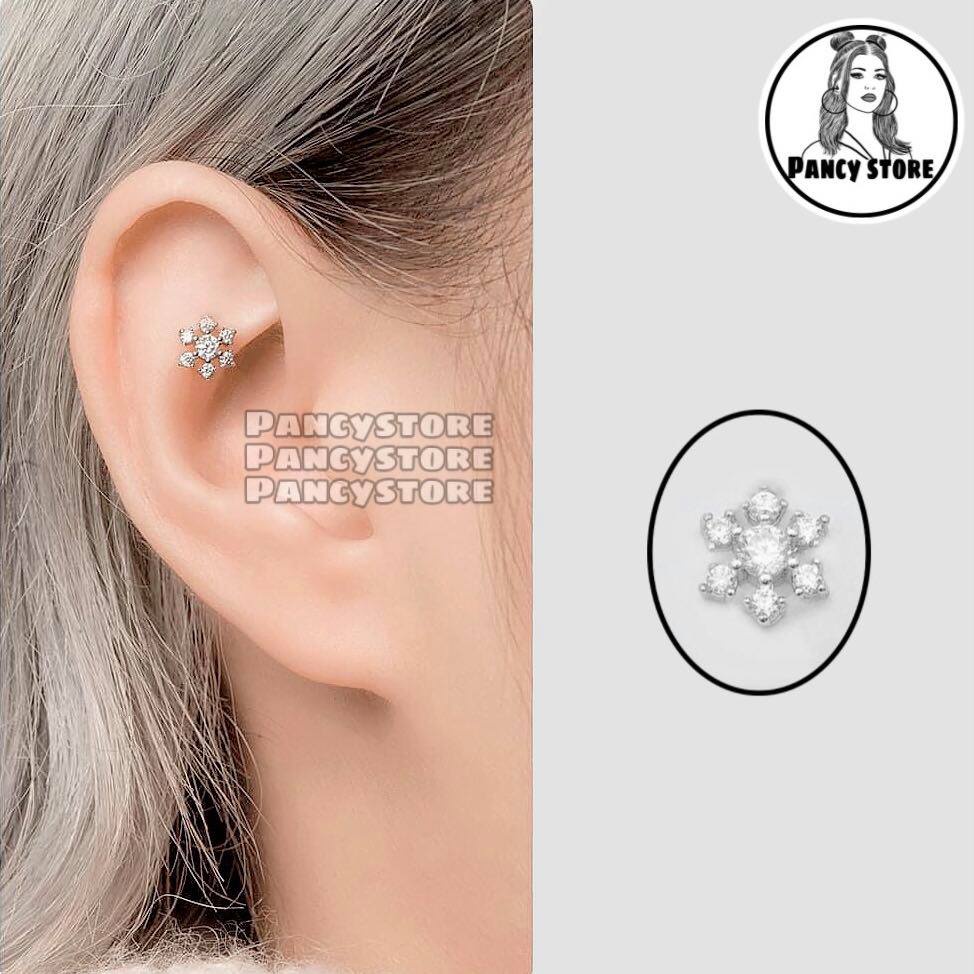 bông tai khuyên tai hoa đá lục giác siêu bền titan không gỉ