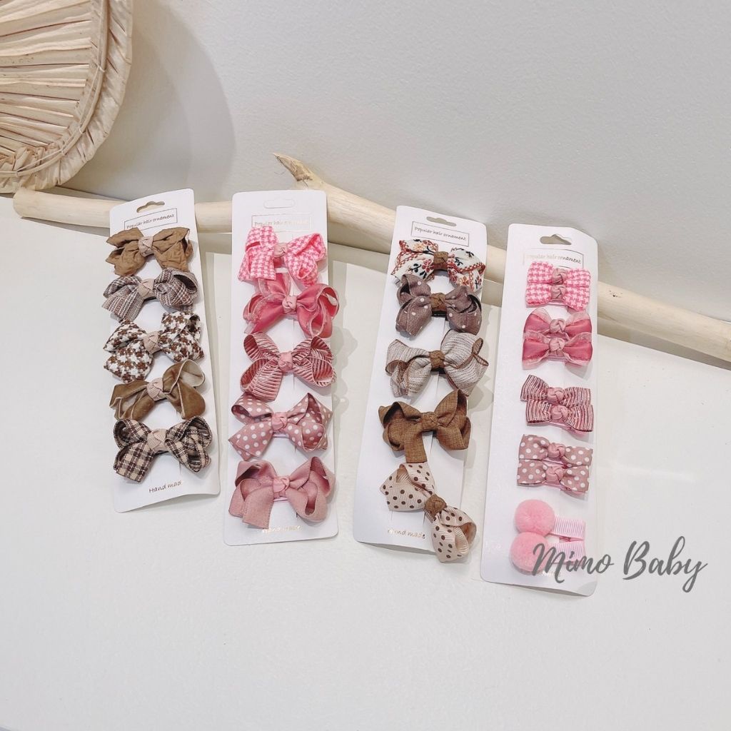 Set 5 kẹp tóc nơ bọc vải phong cách hàn quốc xinh xắn cho bé gái KT27 Mimo Baby