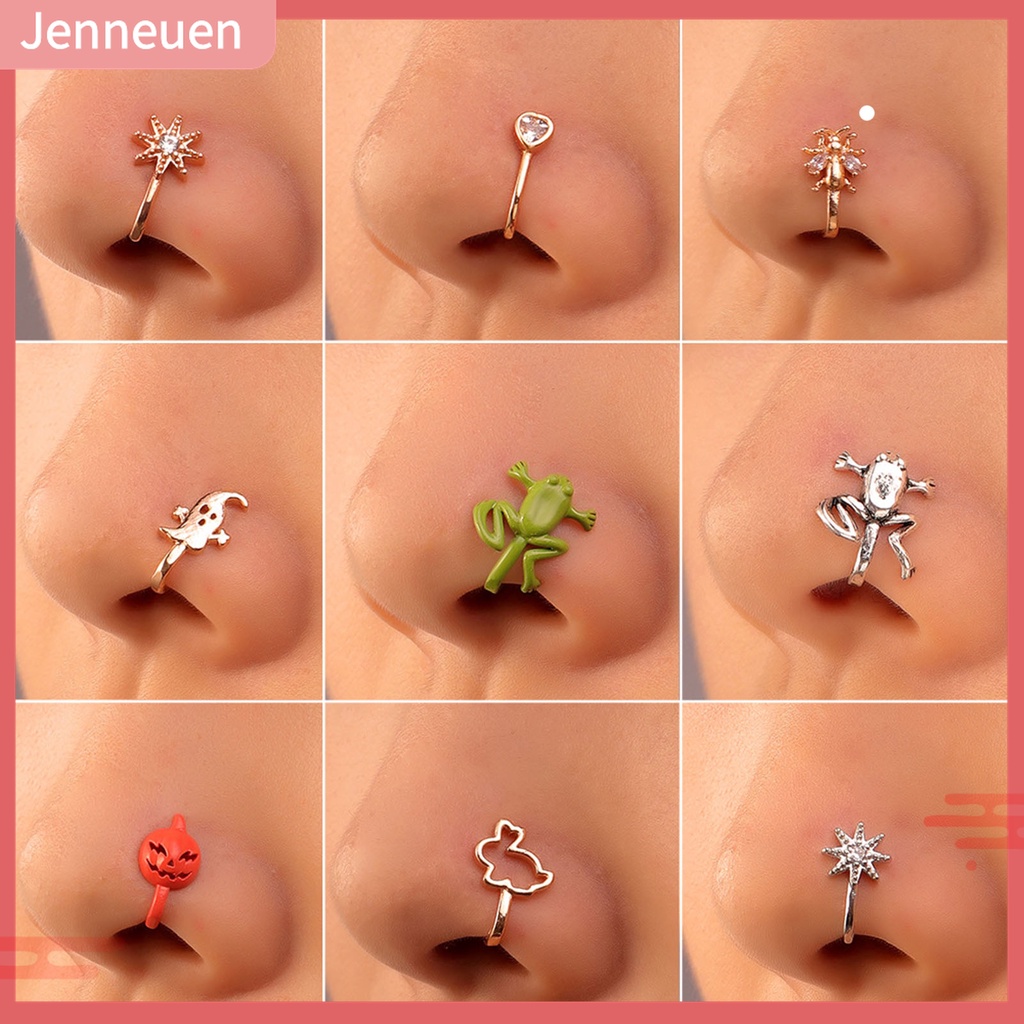 Khuyên Mũi Giả Hình Chữ U Đính Đá Zircon Họa Tiết Ếch Hoạt Hình Sáng Bóng Cho Tiệc Tùng