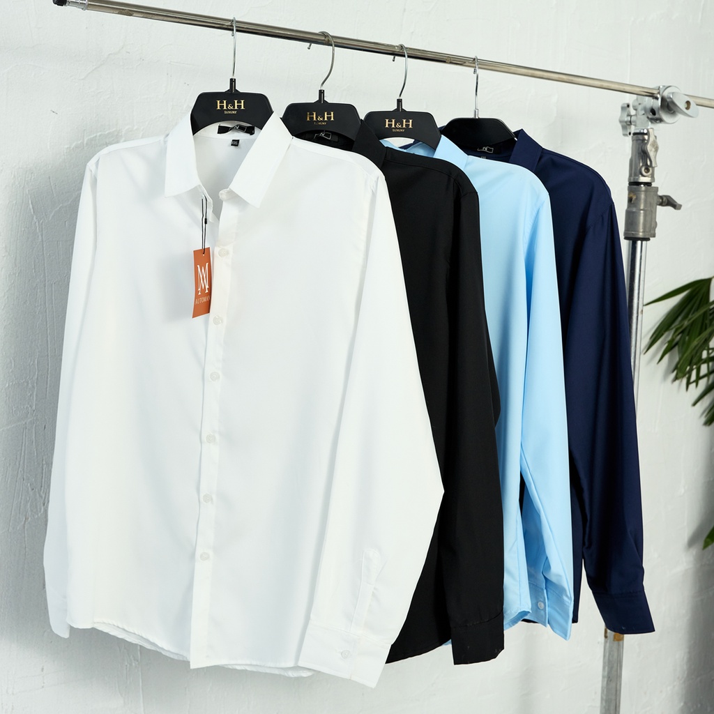 Áo sơ mi nam dài tay cổ bẻ dáng ôm Hàn Quốc vải lụa hàn cao cấp chống nhăn AUTOMAN A02