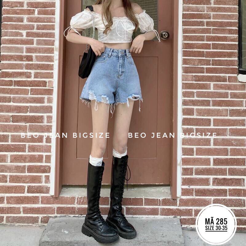 Quần Sort Bigsize Xanh Rách Lưng Cao Mã285
