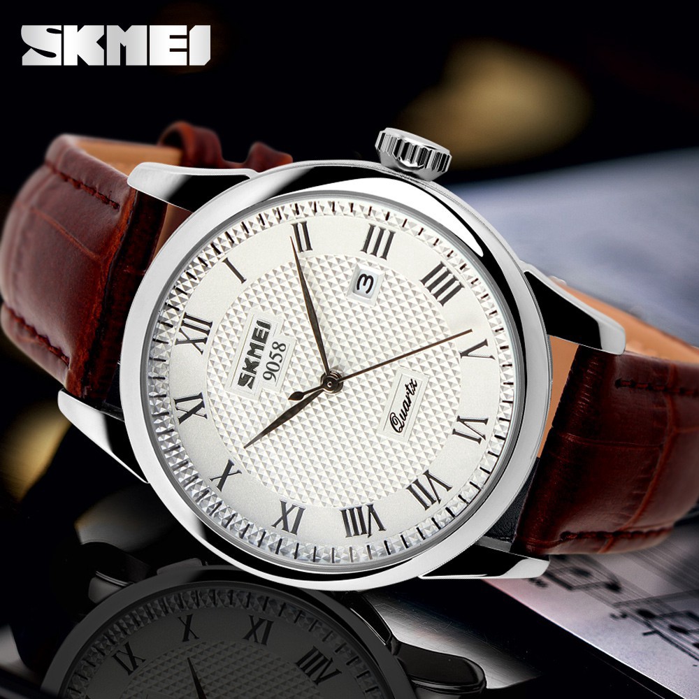 Đồng hồ đôi SKMEI chính hãng 9058 dây da chống nước cao cấp