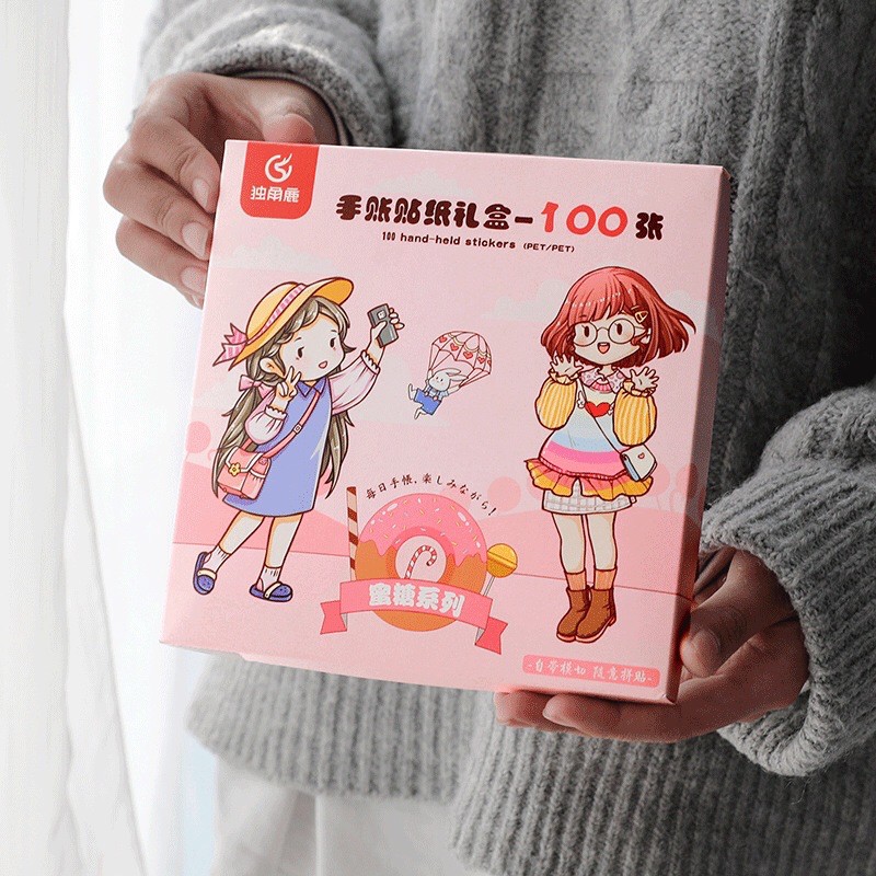 Hộp 100 tờ stickers PVC kháng nước/sticker giấy dễ thương siêu hịn