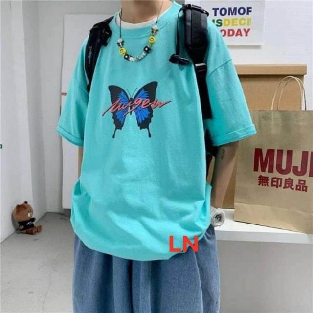 Áo thun unisex tay lỡ dáng rộng thụng in hình con bướm hottrend AI02