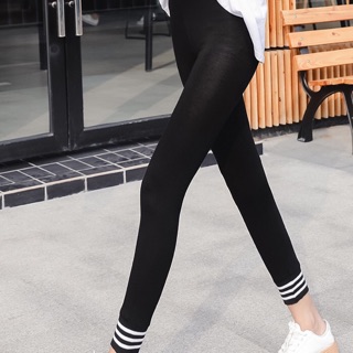 Quần legging thun big size màu đen bo 3 sọc trắng size lớn 4XL 65-80kg