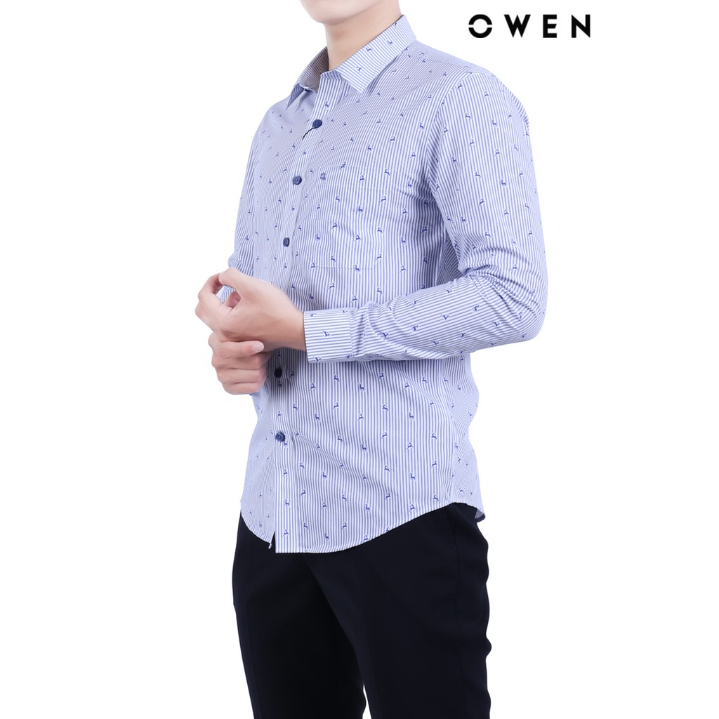 Áo sơ mi dài tay OWEN Bamboo Slimfit có túi màu xanh - AS20838DT