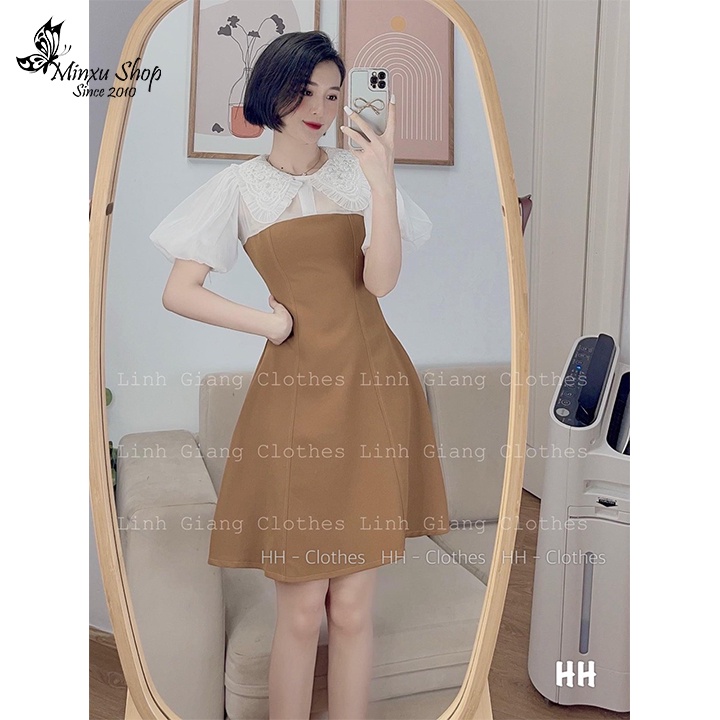 Váy Thiết Kế VNXK Cổ Ren Siêu Xinh, Đầm Công Sở Tay Bồng Dáng Xoè Cao Cấp Sang Trọng Minxu Shop mã VAY02