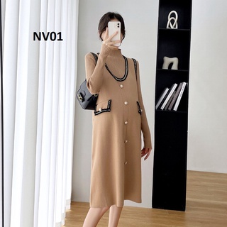 Đầm bầu thu đông set đầm áo khoác len nhập khẩu cao cấp