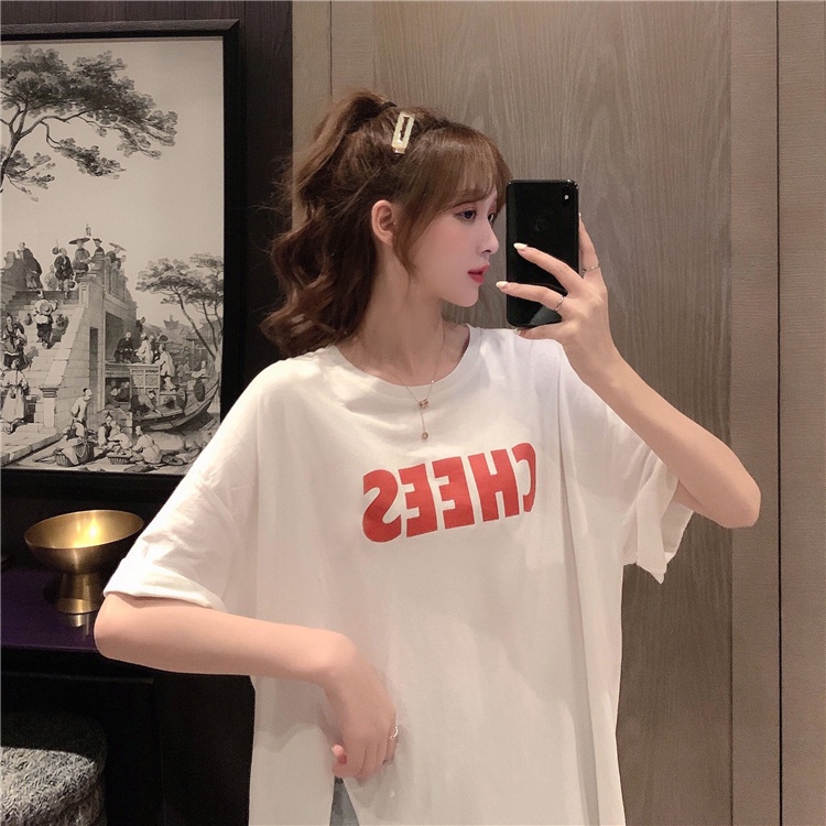 Áo thun ngắn tay in chữ phong cách Hàn Quốc thời trang mùa hè năng động cho nữ