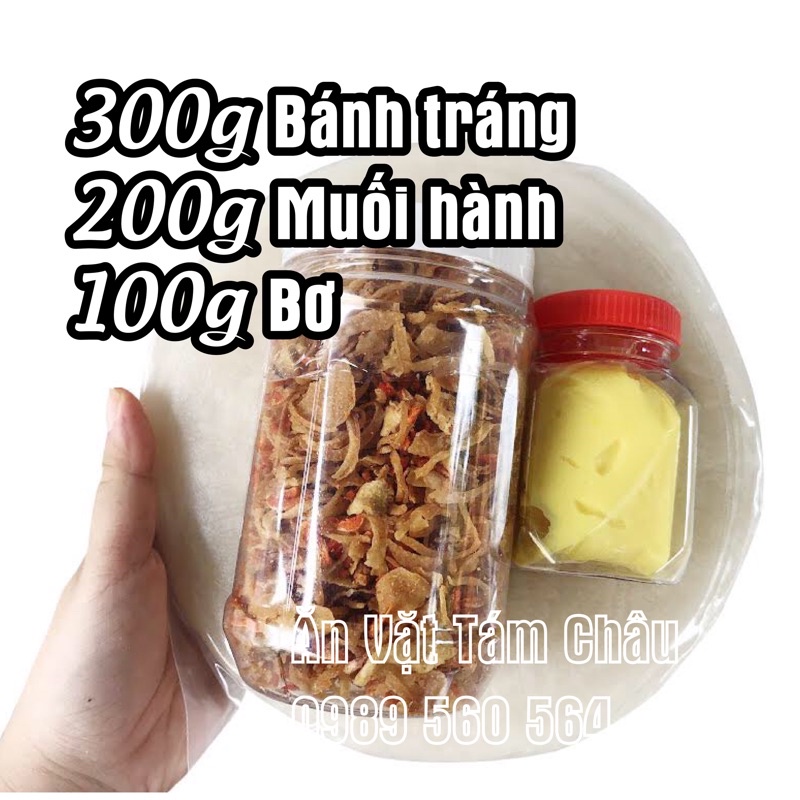 [Combo 600g] 300g Bánh Tráng Phơi Sương 200g muối tôm hành phi.Tặng túi 100g bơ trứng gà thơm béo