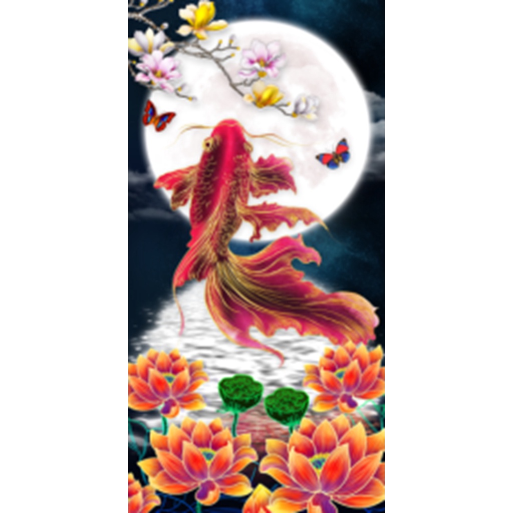 Tranh thêu chữ thập Cá Chép hóa Rồng LV3535 , tranh đá LV577