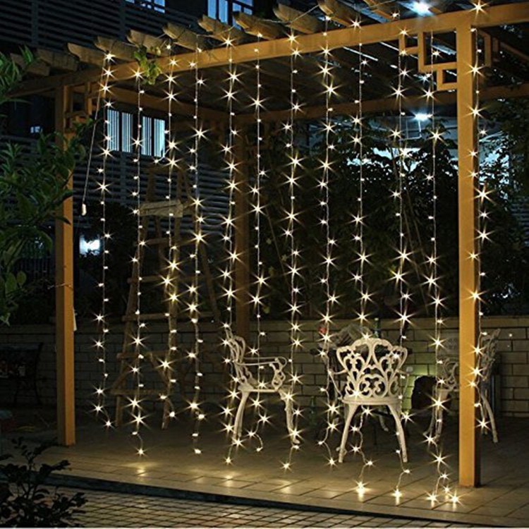 Đèn Rèm 3x3m 16 Dây Thả, Đèn Led Rèm Mưa Màu Vàng Ấm Trang Trí Background