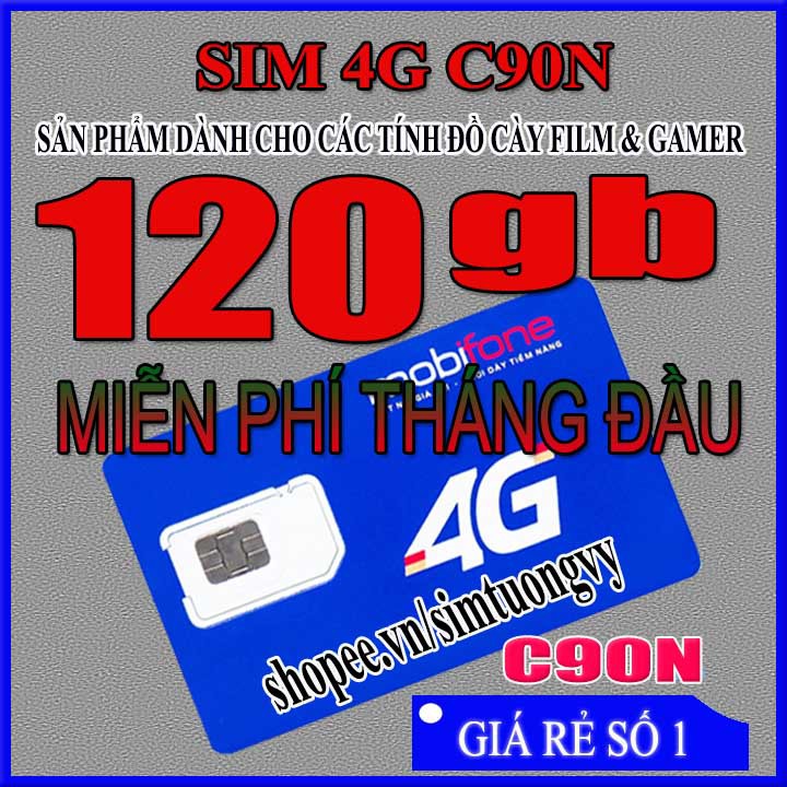 Sim 4G 10 số Mobifone C90N Mỗi tháng Tặng 120GB+Miễn phí gọi nội mạng + 50p gọi ngoại mạng CHỈ 90K/THÁNG.