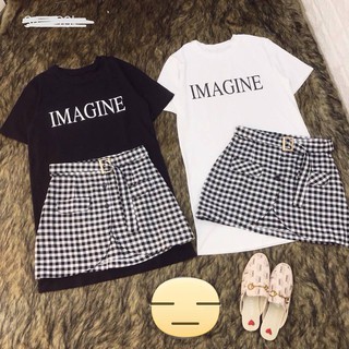 set váy suông + chân váy kẻ