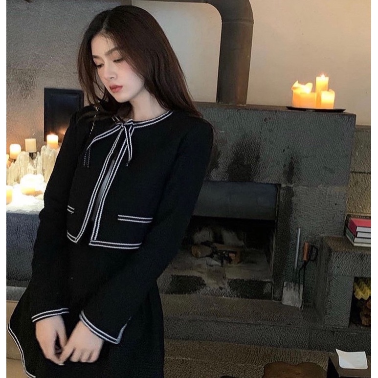 SET ÁO DẠ CHẠY VIỀN KÈM ÁO TRẮNG CV ĐEN ✨