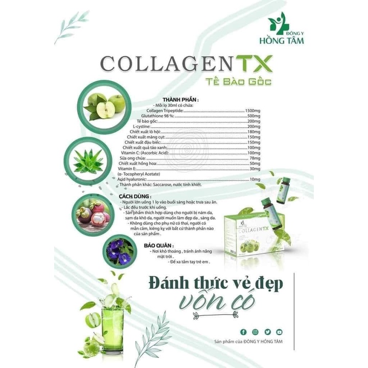 Hàng Chính Hãng- COLLAGEN TX TẾ BÀO GỐC CHIẾT XUẤT TÁO XANH GIÚP LÀM ĐẸP SÁNG DA