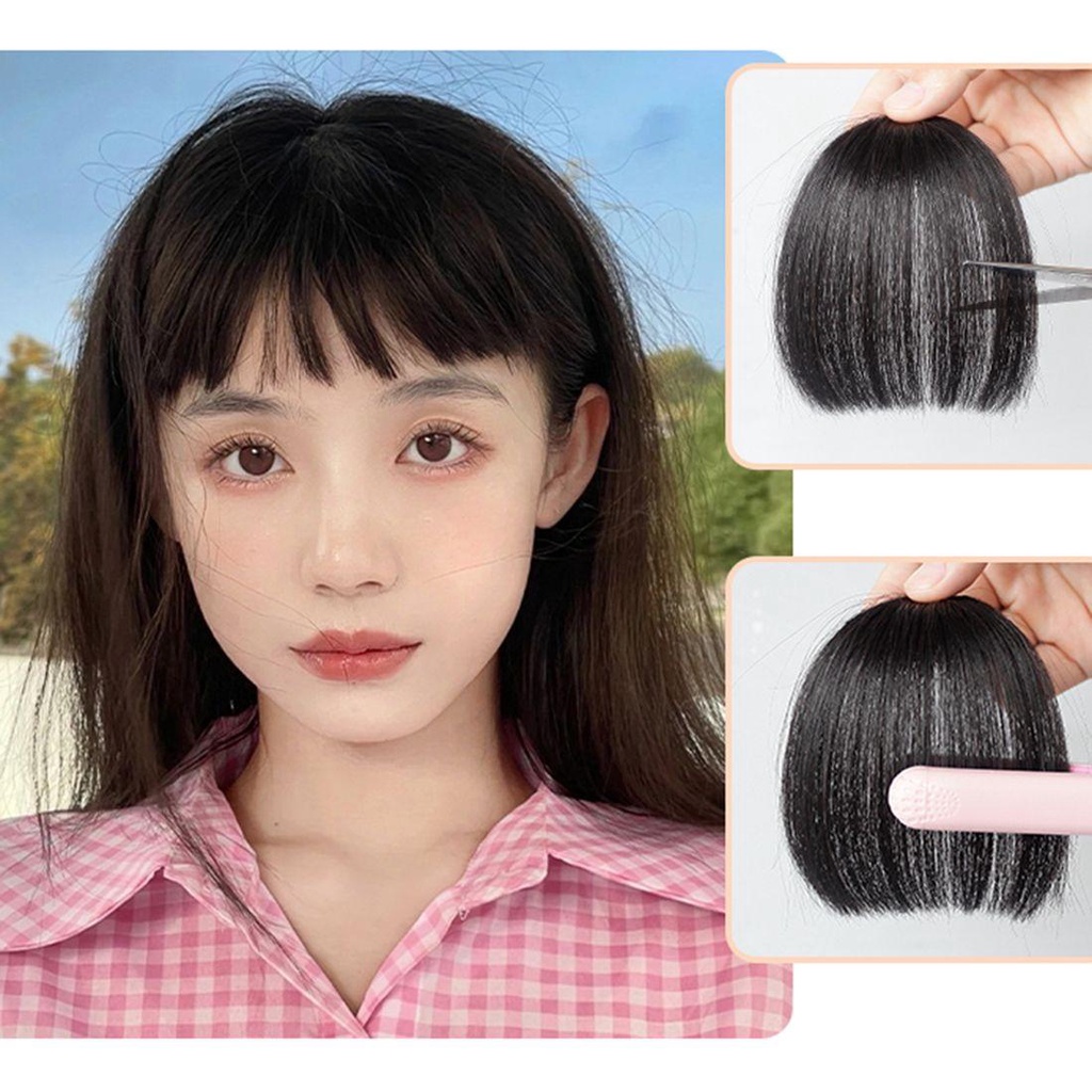 Tóc Mái Giả Ngắn Mái Ngang Màu Đen Bằng Sợi Tổng Hợp Tự Nhiên Có Kẹp Dành Cho Bạn Nữ