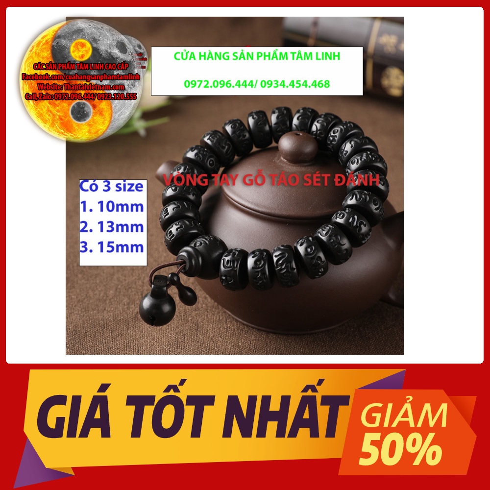 Vòng tay gỗ táo sét đánh cầu an, cầu lộc, trừ tà giải xui