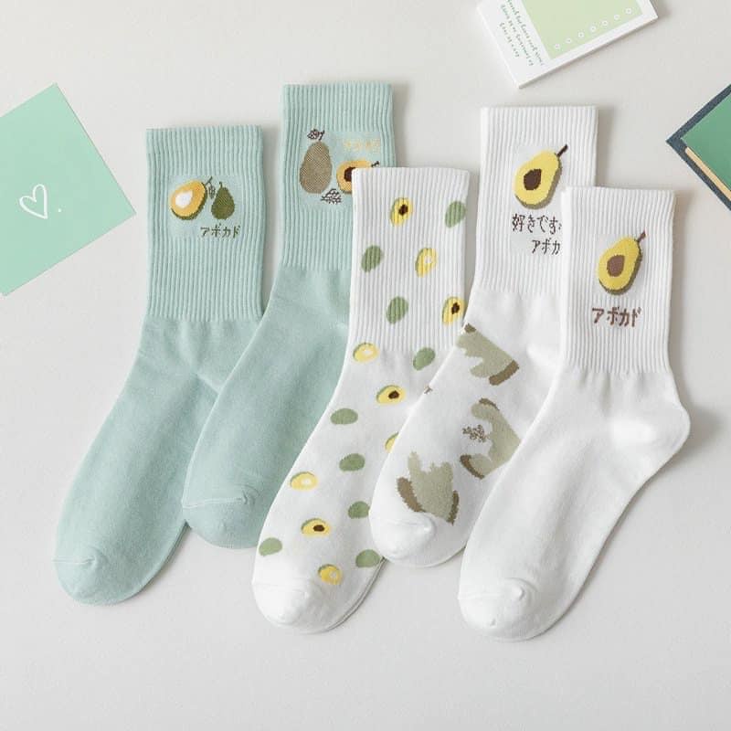 Combo 5 đôi tất nữ họa tiết quả bơ ngộ nghĩnh cho bé