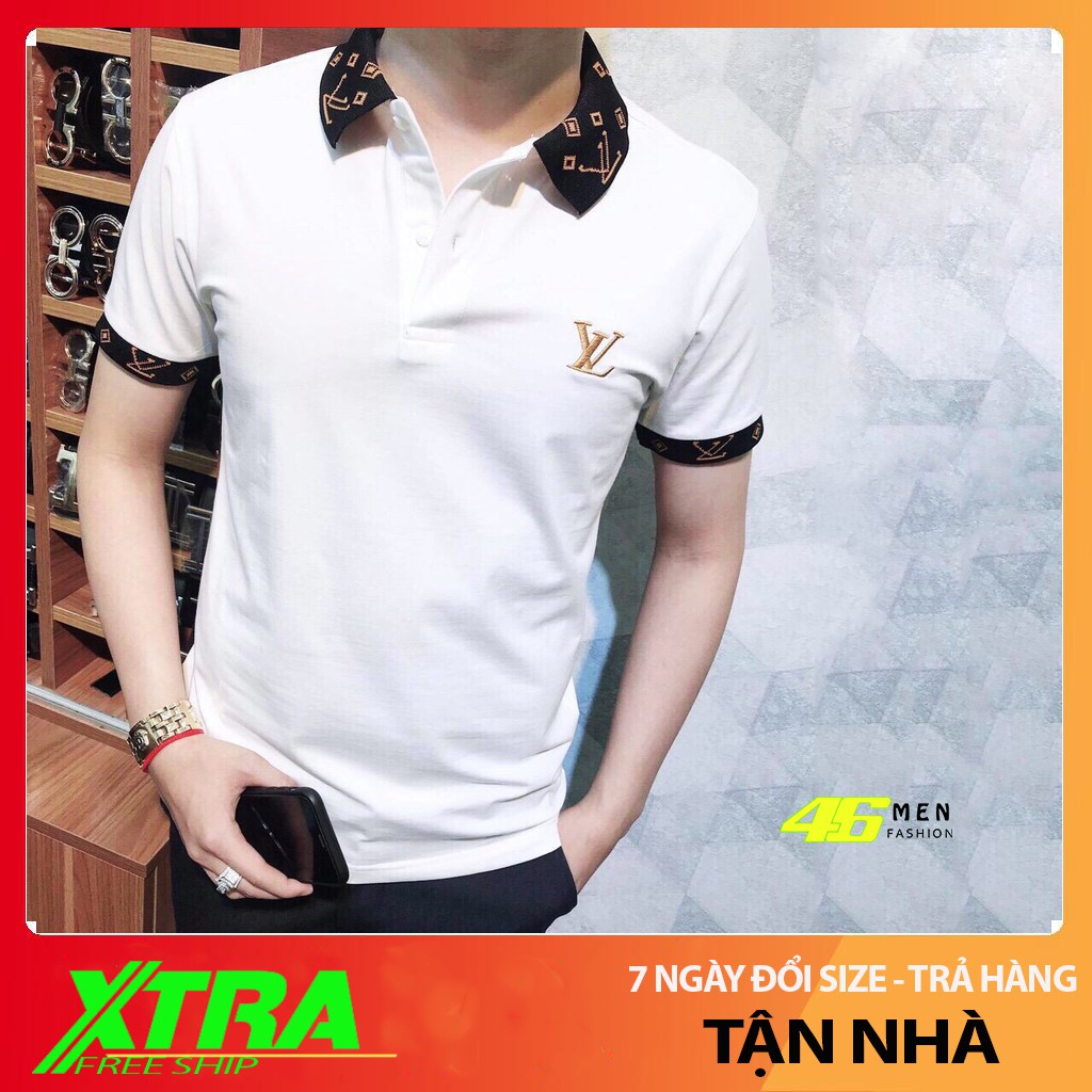 Áo thun nam trắng, có cổ, chất cotton lạnh,thêu logo cực đẹp MF216