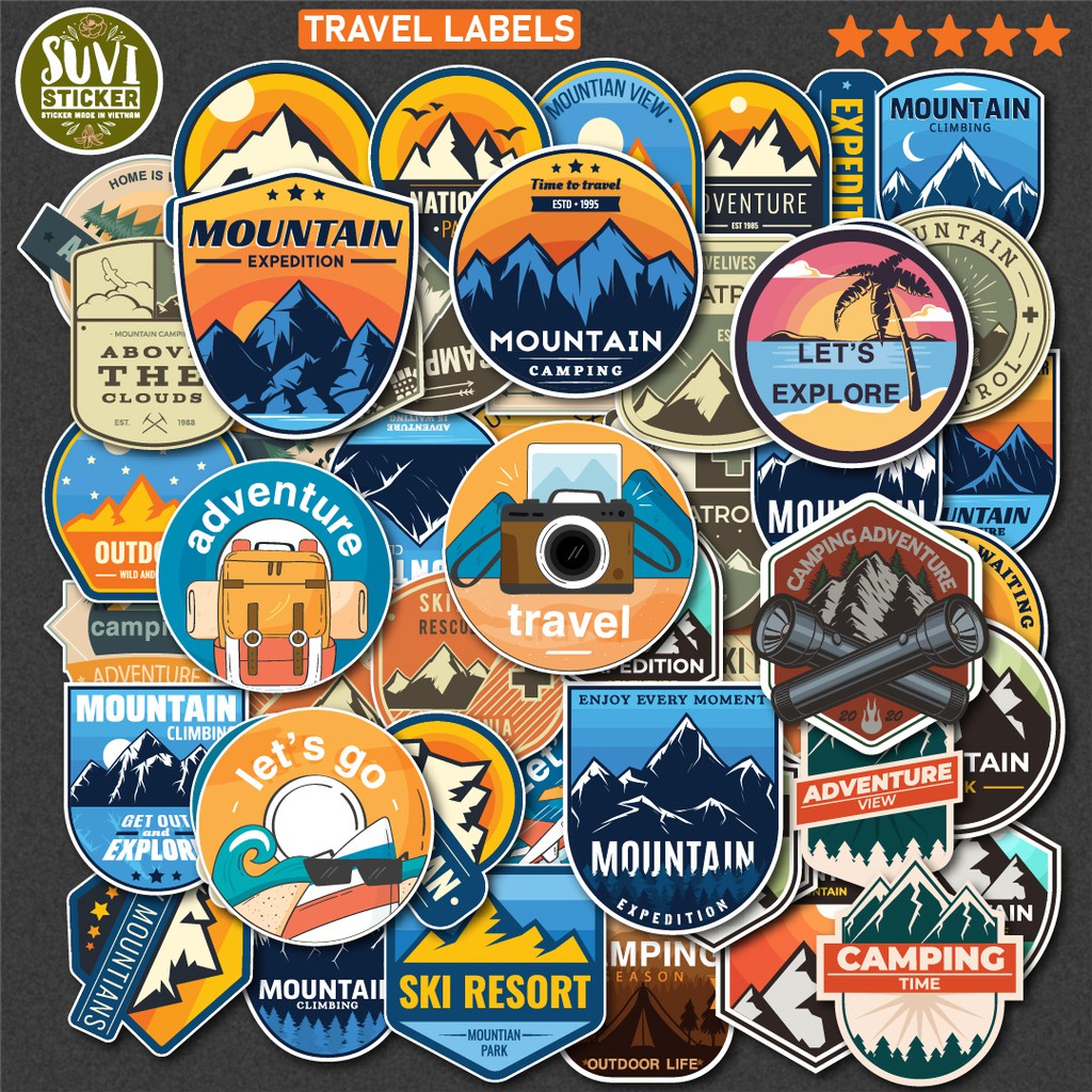50 Sticker Travel Label chống nước sticker dán laptop, điện thoại, đàn guitar, mũ bảo hiểm, vali. MSP: V17