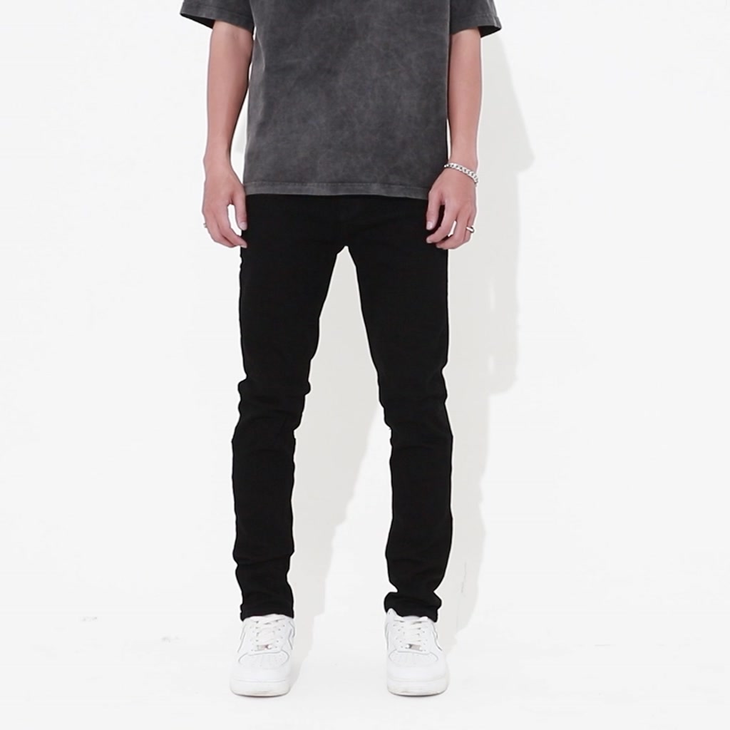 Quần jean nam streetwear cao cấp FNOS màu đen trơn form slimfit jean thun co giãn | BigBuy360 - bigbuy360.vn