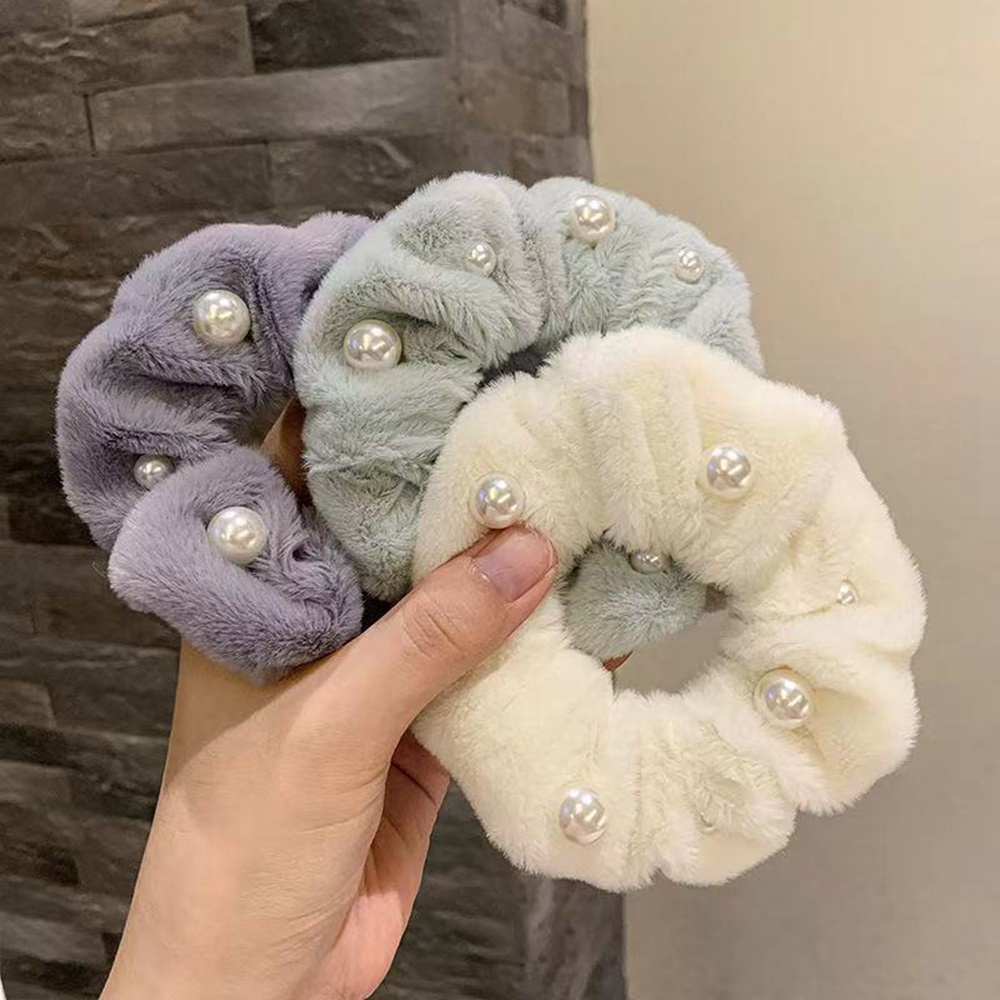 1 Dây Buộc Tóc Lông Nhung Mềm Mại Co Giãn Đính Ngọc Trai Dễ Thương Dành Cho Bé Gái