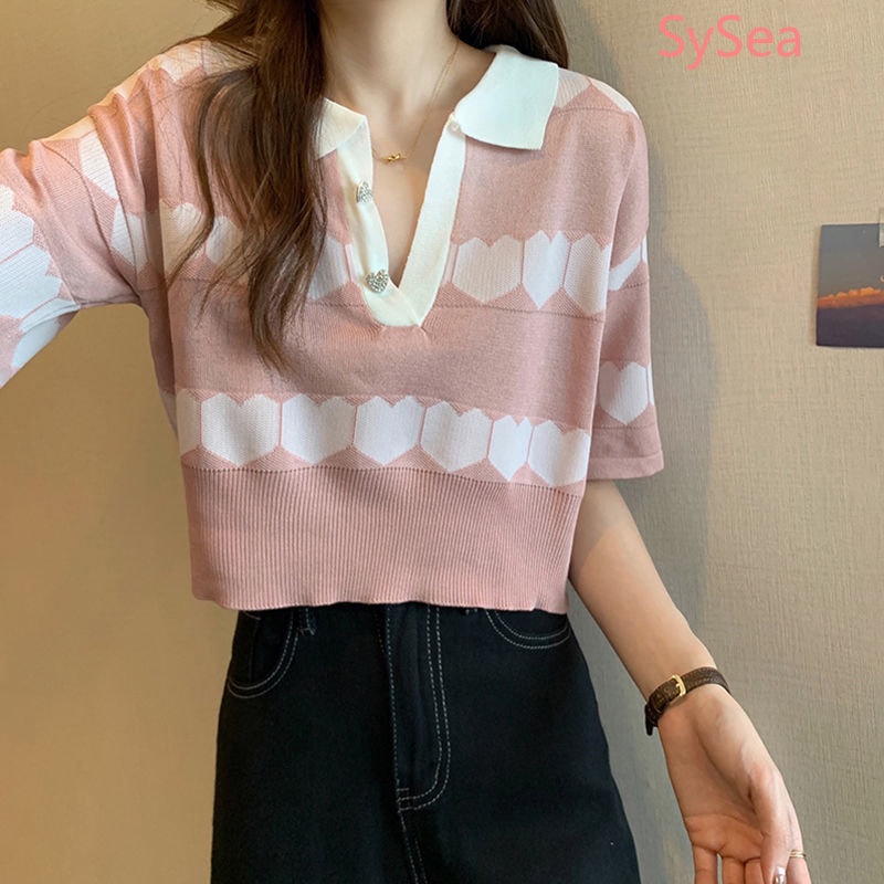 Áo Dệt Kim Cổ Polo Thời Trang Mùa Hè Hàn Quốc Cho Nữ