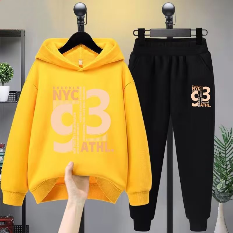 Set trang phục BXPB áo hoodie + quần dài dáng rộng thoải mái in chữ nghệ thuật thời trang cho bé trai