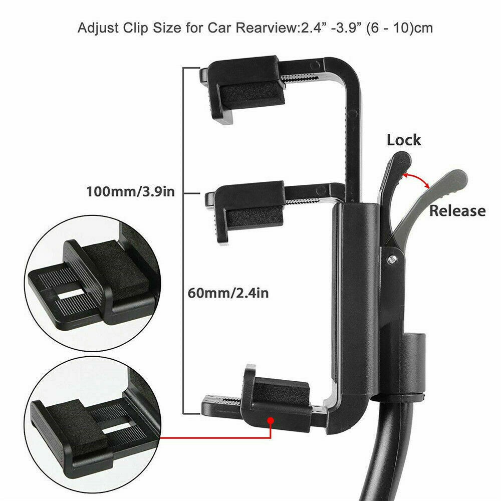 LETTER Universal Mobile  Phone Holder Multifunctional Auto Internal  Cradle Car Rearview Mirror Mount Flexible Extra-firm Hose 360 Degree Rotate Navigation Stand