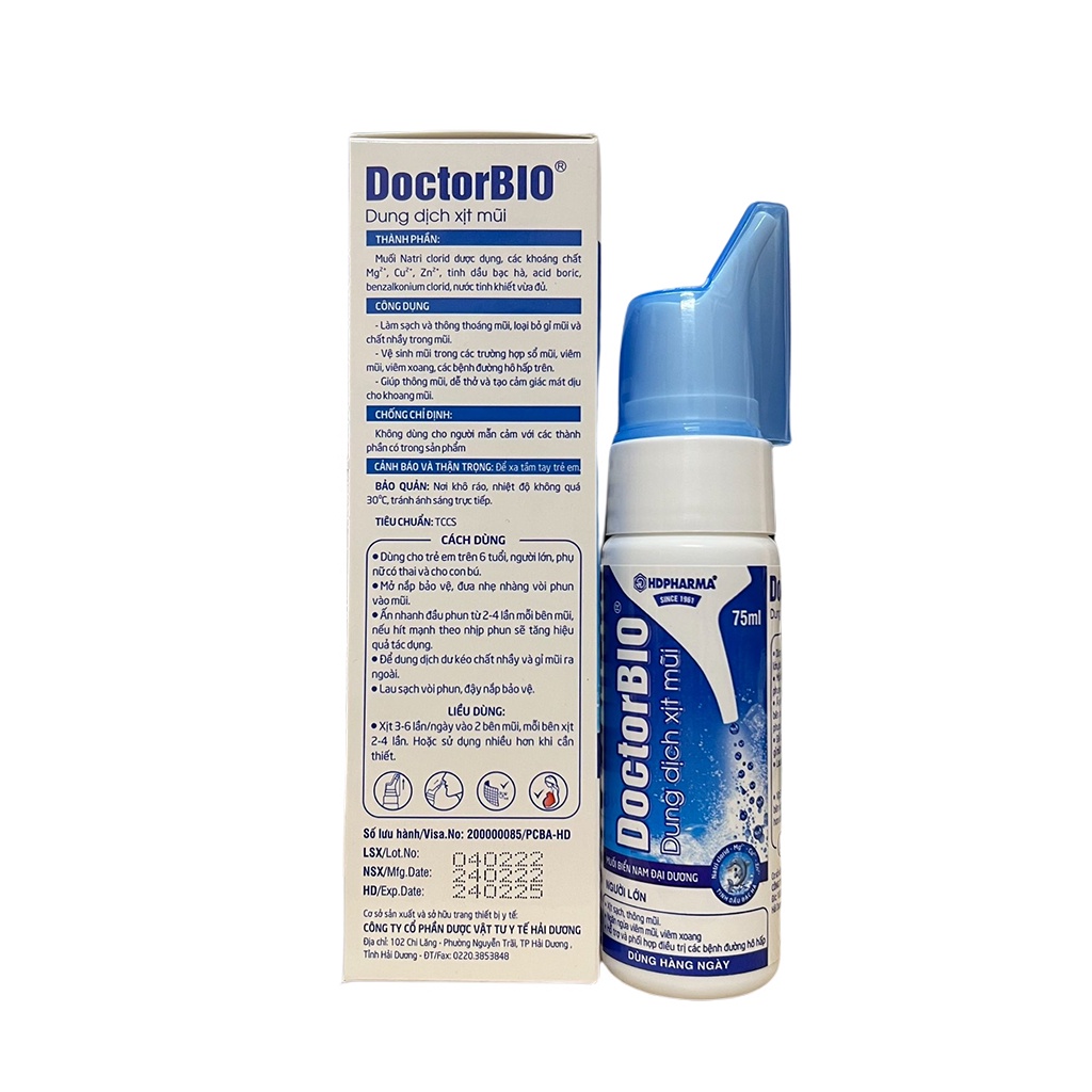 Dung Dịch Xịt Mũi Muối Biển Doctor Bio 75ml - Xịt Sạch ,Thông Mũi,Hỗ Trợ Các Bệnh Về Đường Hô Hấp