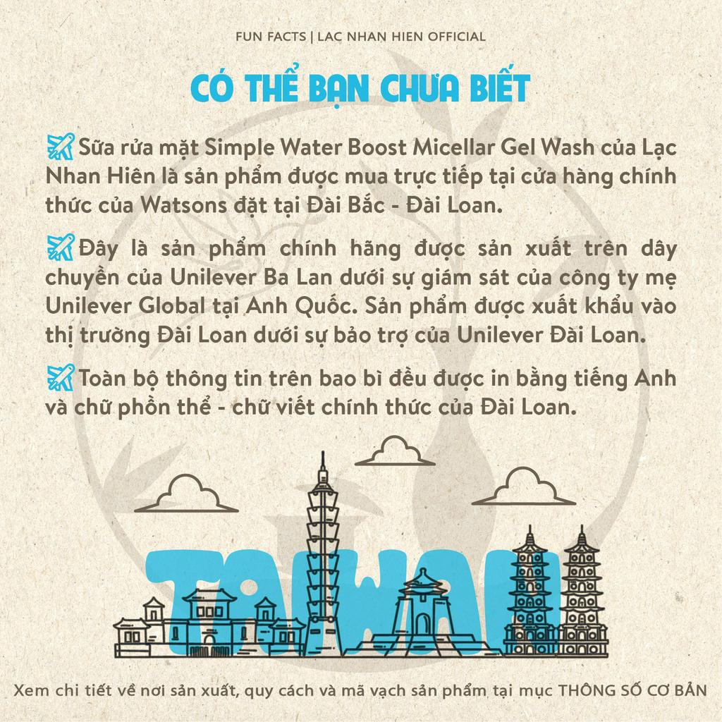 SỮA RỬA MẶT CẤP ẨM LÂU DÀI SIMPLE WATER BOOST MICELLAR GEL WASH CHO DA NHẠY CẢM KHÔ VÀ MẤT NƯỚC