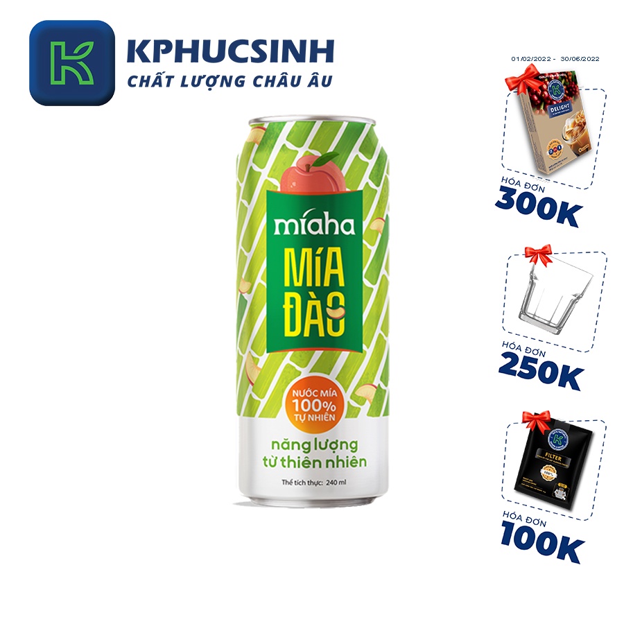 Combo 6 lon nước mía đào tự nhiên Míaha dung tích 240ml/lonx6 KPHUCSINH - Hàng Chính Hãng