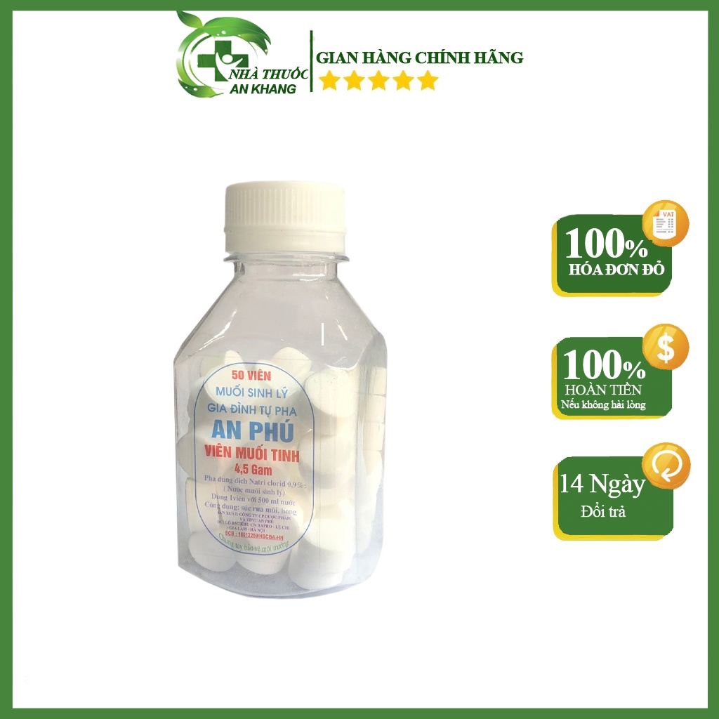 Viên muối tinh NaCl 0,9% - Pha súc miệng (Lọ 50 Viên)