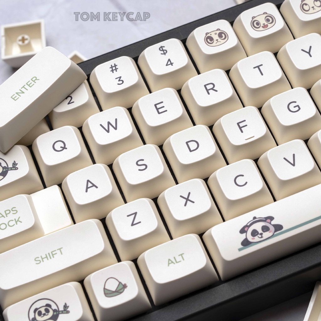 Keycap Panda Gấu Trúc Đen Trắng, Nút Bàn Phím Cơ nhựa PBT 133 phím in Dye Sub Profile XDA