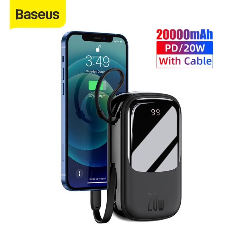 Sạc dự phòng Baseus 20000mAh 20W sạc nhanh PD QC màn hình LED hiển thị pin cho IPhone Samsung