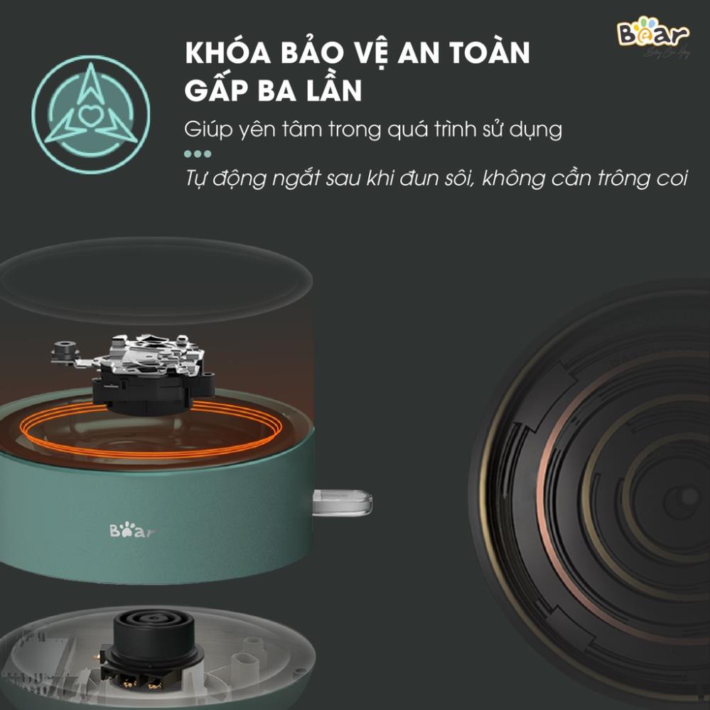 Ấm Siêu Tốc, Bình Đun Siêu Tốc Phong Cách Cổ Điển Cách Nhiệt, Sang Trọng BEAR ZDH-Q17B1 Dung Tích 1.5 Lít, Công Suất 150