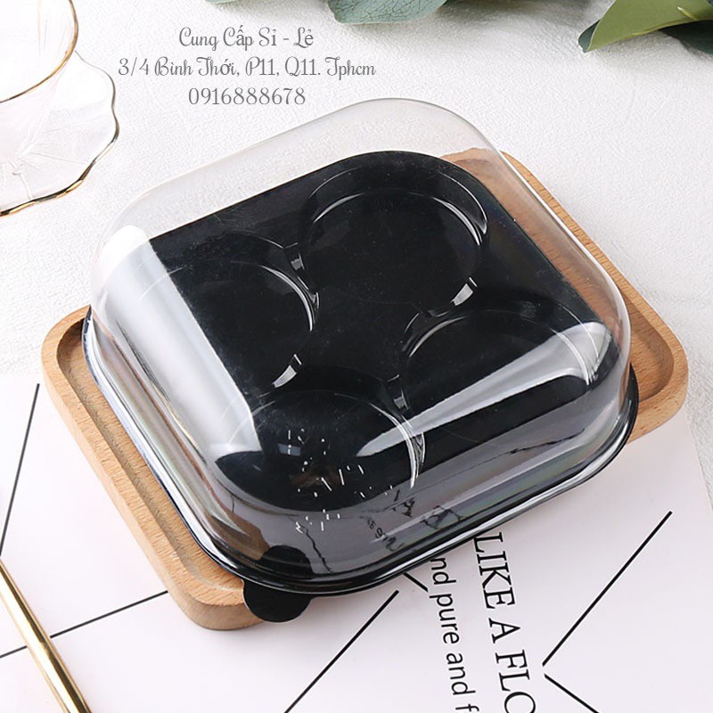 Hộp Nhựa Nắp Bầu 4 Ô Đựng Bánh Trung Thu, Bánh Trái Đào, Bánh Kim Sa