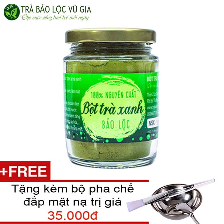 Bột Trà Xanh Nguyên Chất Vũ Gia 100g + Tặng Bộ Đắp Mặt Dưỡng Da Hết Mụn Xóa Mờ Vết Thâm