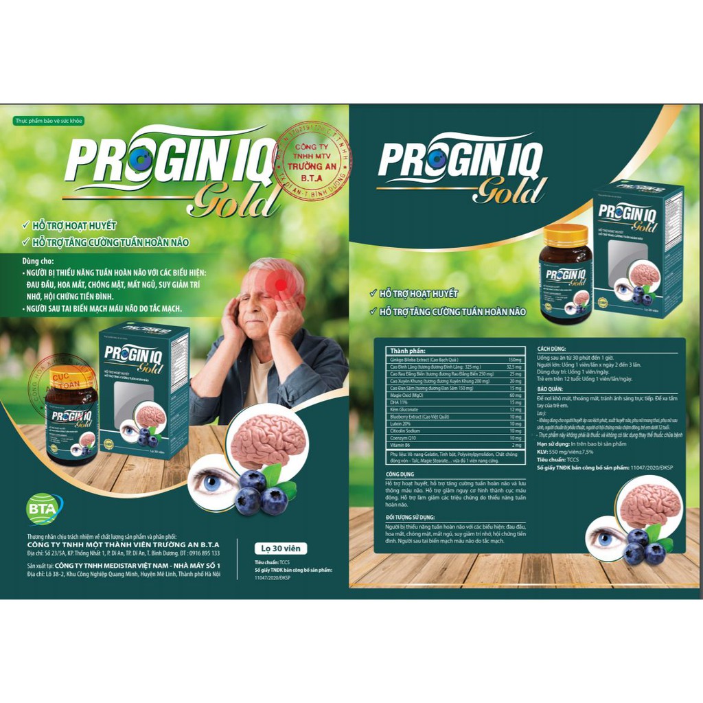 Viên Uống PROGIN IQ GOLD (Hộp 30 viên) hỗ trợ hoạt huyết, tăng cường tuần hoàn não - cvspharmacy
