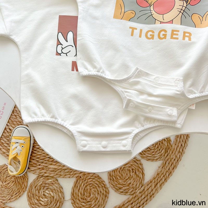 Bộ Áo Liền Quần Tam Giác Tay Dài Chất Cotton In Họa Tiết Hoạt Hình Dễ Thương Cho Bé