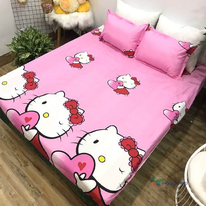 Bộ ga gối poly cotton kitty hồng