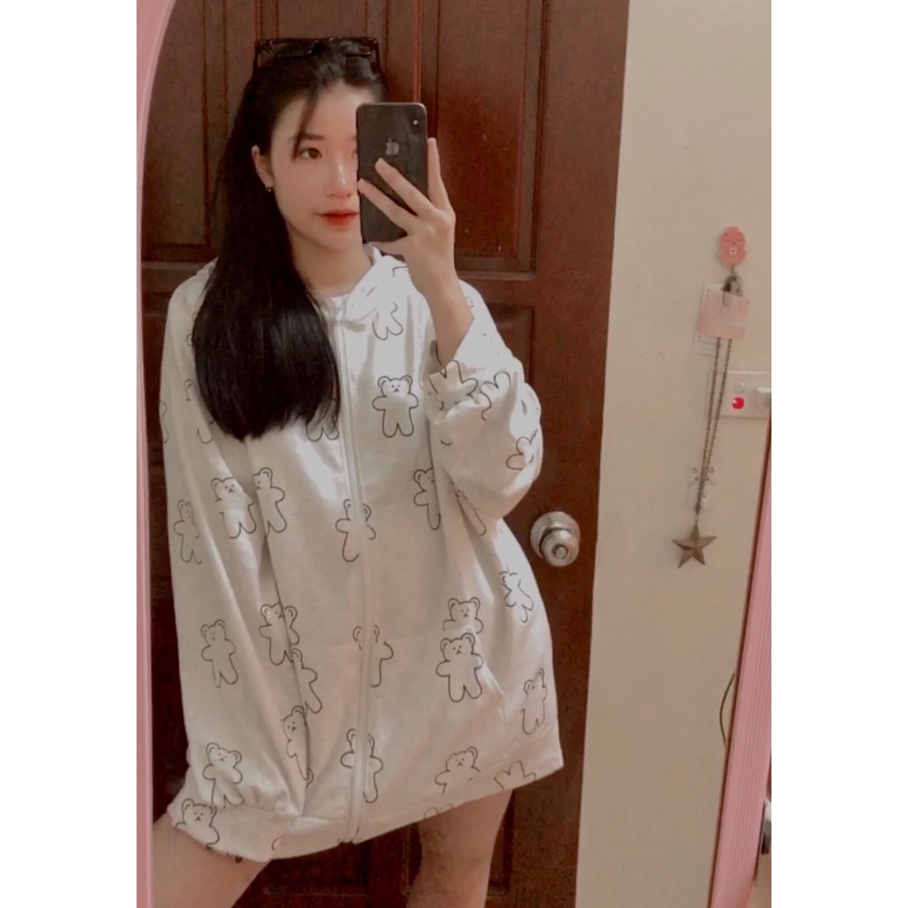[Có Video+Ảnh Thật] Áo Khoác Nỉ Nữ Trắng Họa Tiết Hình Gấu, Áo Khoác Nỉ Form Rộng Mềm Mịn Anne Boutique Mã 426