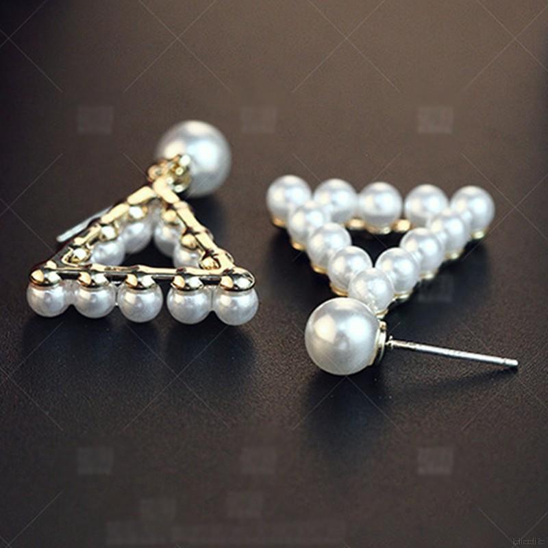 Bông tai hình vuông đính ngọc trai thanh lịch