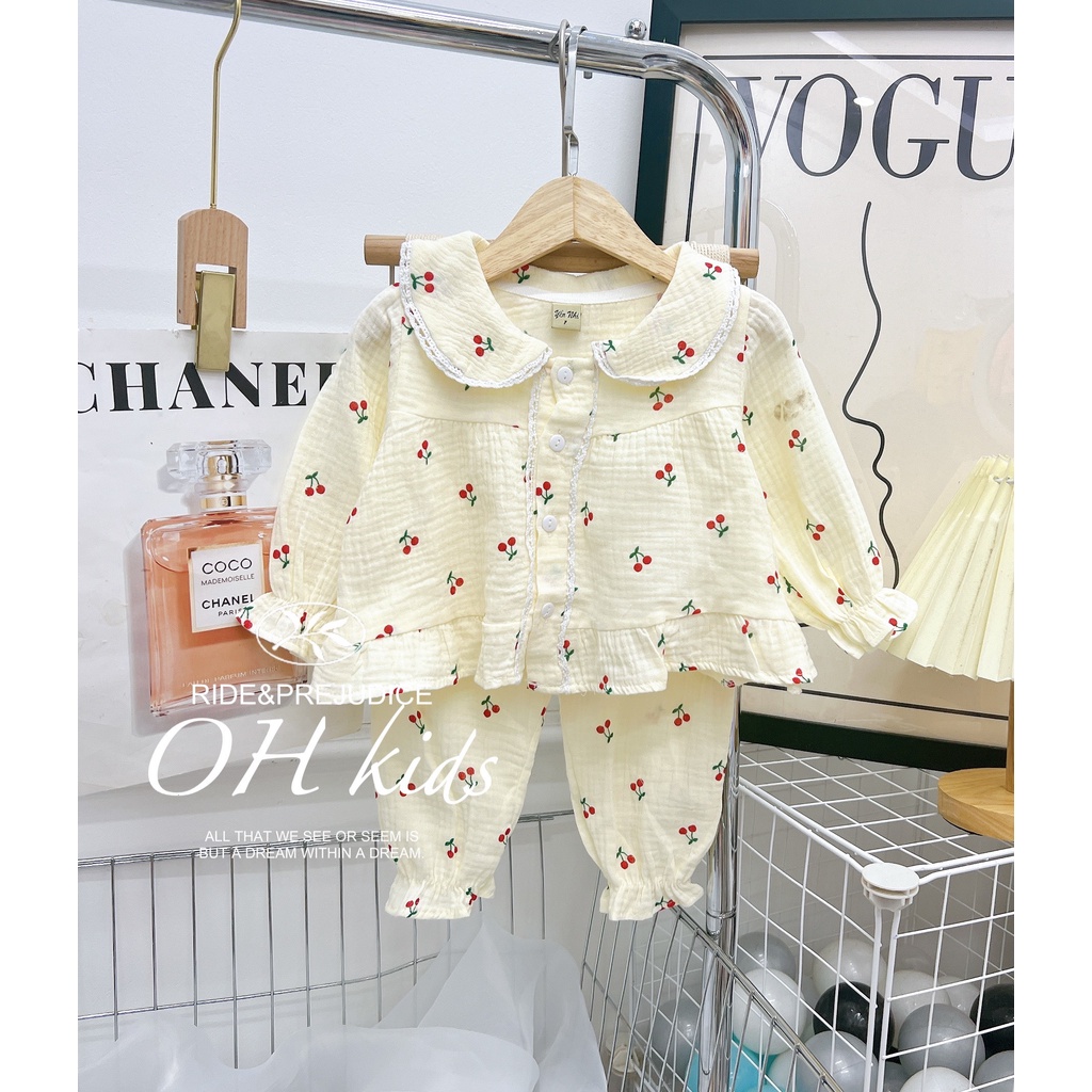 (Link 1)(7-13kg) Bộ dài tay cánh tiên vải xô Muslin cao cấp, chất liệu oganic cho bé gái