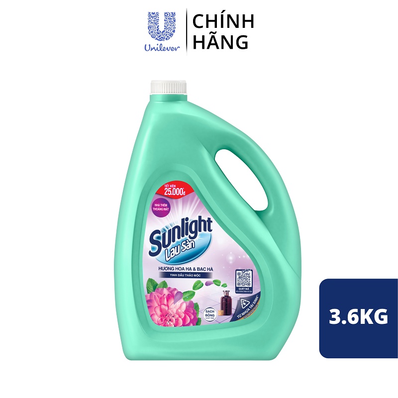 Nước Lau Sàn Sunlight Tinh Dầu Thảo Mộc Sạch Bóng | Chai 3.6 KG | Hoa Hạ - Bạc Hà | Lily - Hương Thảo | Hoa Lavender