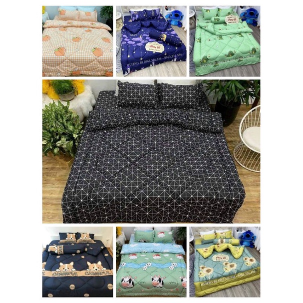 Trọn bộ chăn phao 5 món ga gối Poly loại 1 chăn bông như hình