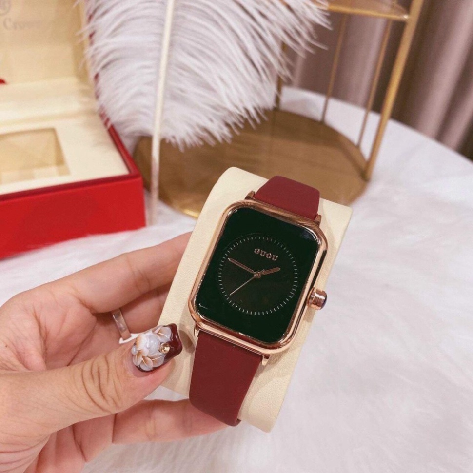 Đồng hồ nữ guou unisex bản ip quai silicol mặt chữ nhật siêu hot 2021 bản dây aple donghonu (video ảnh thật)